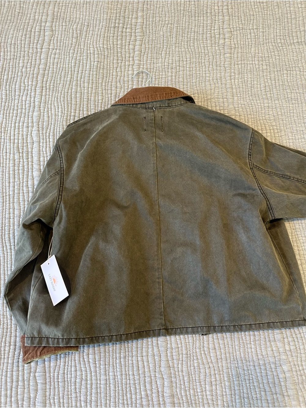 Waxed Cotton Jacket with Brown Corduroy Collar - Olive - Picture 6 of 9